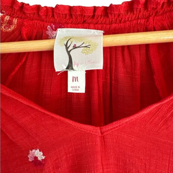Figueroa and Flower Red Embroidered Size Medium Relaxed Blouse - Picture 2 of 7